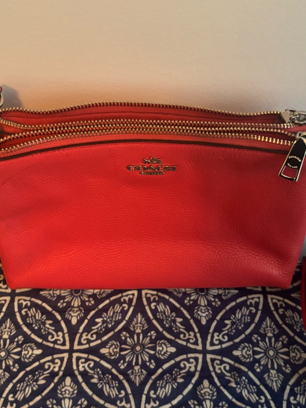 Coach Red Pebbled Leather Triple-Zip Crossbody